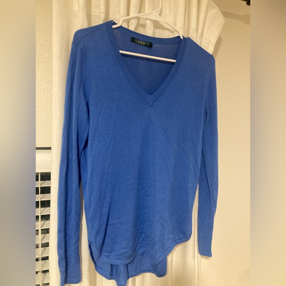 LAUREN RALPH LAUREN womens V neck sweater size S Blue